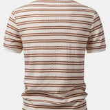 Stripe Waffle Johnny Collar Polo & Straight Leg Linen Pants Set