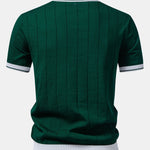 Contrast Trim Ribbed Johnny Collar Knit Polo & Chino Shorts Set
