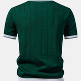Contrast Trim Ribbed Johnny Collar Knit Polo & Chino Shorts Set