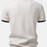 Contrast Knit Waffle Johnny Collar Polo & Drawstring Knitted Waffle Pants Set
