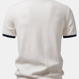 Contrast Knit Waffle Johnny Collar Polo & Drawstring Knitted Waffle Shorts Set