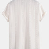 Geometric Jacquard Shirt & Crinkle Textured Straight Leg Pants Set