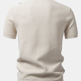 Stripe Johnny Collar Knit Polo & Slim Fit Tapered Trousers Set