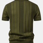 Johnny Collar Striped Open Knit Polo & Straight Leg Linen Pants Set
