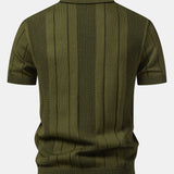 Johnny Collar Striped Open Knit Polo & Straight Leg Linen Pants Set