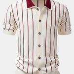 Stripe Button Up Knit Shirt & Slim Fit Tapered Trousers Set