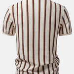 Waffle Stripe Johnny Collar Polo & Straight Leg Linen Pants Set