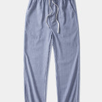 Short Sleeve Linen Stand Collar Shirt & Linen Stripe Pants Set