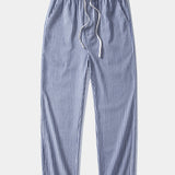 Short Sleeve Linen Stand Collar Shirt & Linen Stripe Pants Set