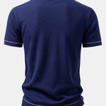 Contrast Trim Ribbed Knit Shirt & Slim Fit Tapered Trousers Set