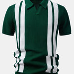Stripe Johnny Collar Knit Polo & Slim Fit Tapered Trousers Set