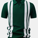 Stripe Johnny Collar Knit Polo & Slim Fit Tapered Trousers Set