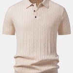 Twisted Jacquard Knit Polo & Elastic Waist Straight Leg Trousers Set