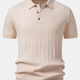 Twisted Jacquard Knit Polo & Elastic Waist Straight Leg Trousers Set