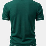 Contrast Trim Ribbed Knit Shirt & Slim Fit Tapered Trousers Set