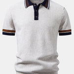 Contrast Stripe Trim Waffle Knit Polo & Slim Fit Tapered Trousers Set