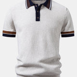 Contrast Stripe Trim Waffle Knit Polo & Slim Fit Tapered Trousers Set