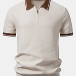 Contrast Zipper Knit Polo & Slim Fit Tapered Trousers Set