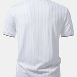 Geometric Jacquard Johnny Collar Polo & Elastic Waist Chino Shorts Set