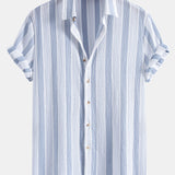 Textured Striped Shirt & Straight Leg Linen Pants Set