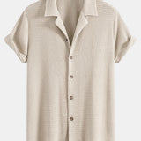 Waffle Textured Cuban Shirt & Straight Leg Linen Pants Set