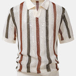 Striped Crochet V Neck Polo & Straight Leg Linen Pants Set
