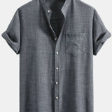 Short Sleeve Stand Collar Shirt & Straight Leg Linen Pants Set