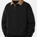 Contrast Corduroy Polo Collar Sweatshirt & Corduroy Pants Set
