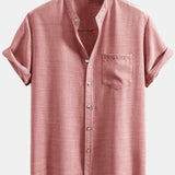 Short Sleeve Stand Collar Shirt & Straight Leg Linen Pants Set