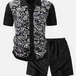 Paisley Button Up Knit Shirt & Knit Shorts Set