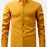 Long Sleeve Dress Shirt with Faux Gemstone Metal Rim Buttons