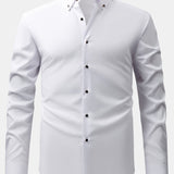 Long Sleeve Dress Shirt with Faux Gemstone Metal Rim Buttons