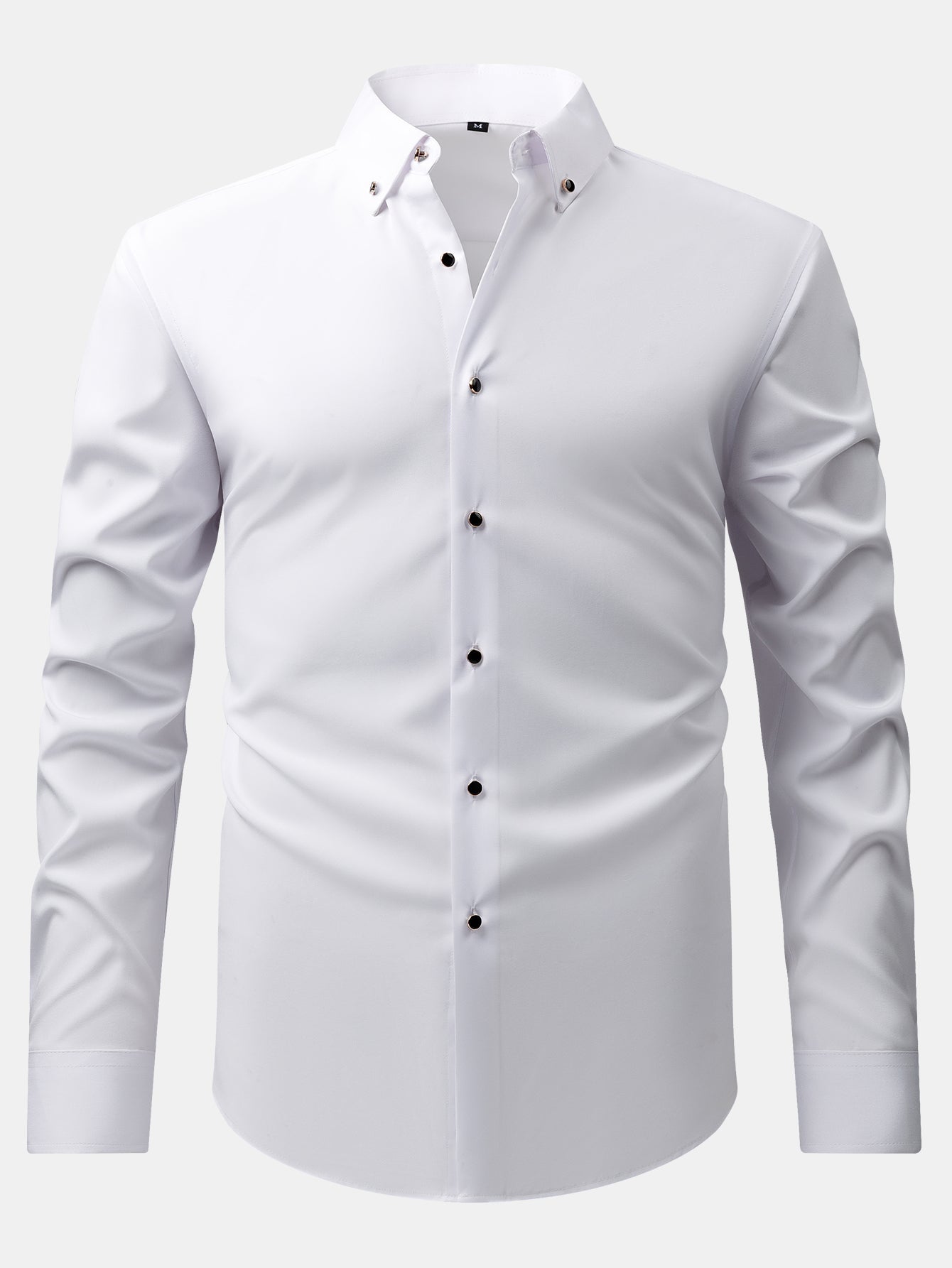 Long Sleeve Dress Shirt with Faux Gemstone Metal Rim Buttons