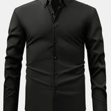 Long Sleeve Dress Shirt with Faux Gemstone Metal Rim Buttons