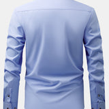 Long Sleeve Dress Shirt with Faux Gemstone Metal Rim Buttons