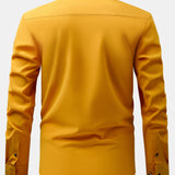 Long Sleeve Dress Shirt with Faux Gemstone Metal Rim Buttons
