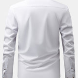 Long Sleeve Dress Shirt with Faux Gemstone Metal Rim Buttons
