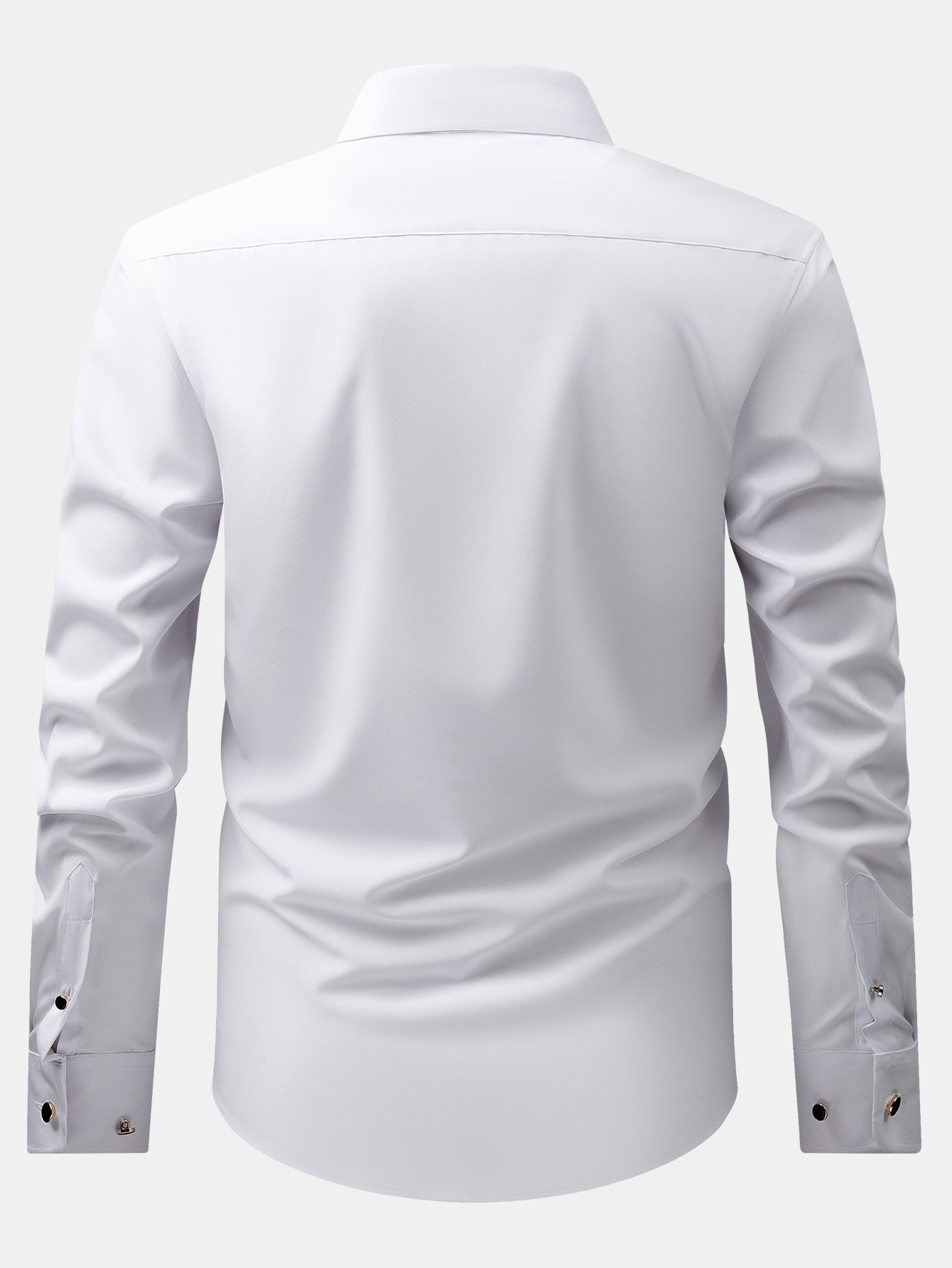 Long Sleeve Dress Shirt with Faux Gemstone Metal Rim Buttons
