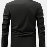 Long Sleeve Dress Shirt with Faux Gemstone Metal Rim Buttons