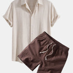 Linen Rayon Blend Shirt & Linen Blend Drawstring 7" Shorts Set