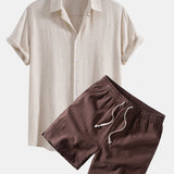 Linen Rayon Blend Shirt & Linen Blend Drawstring 7" Shorts Set