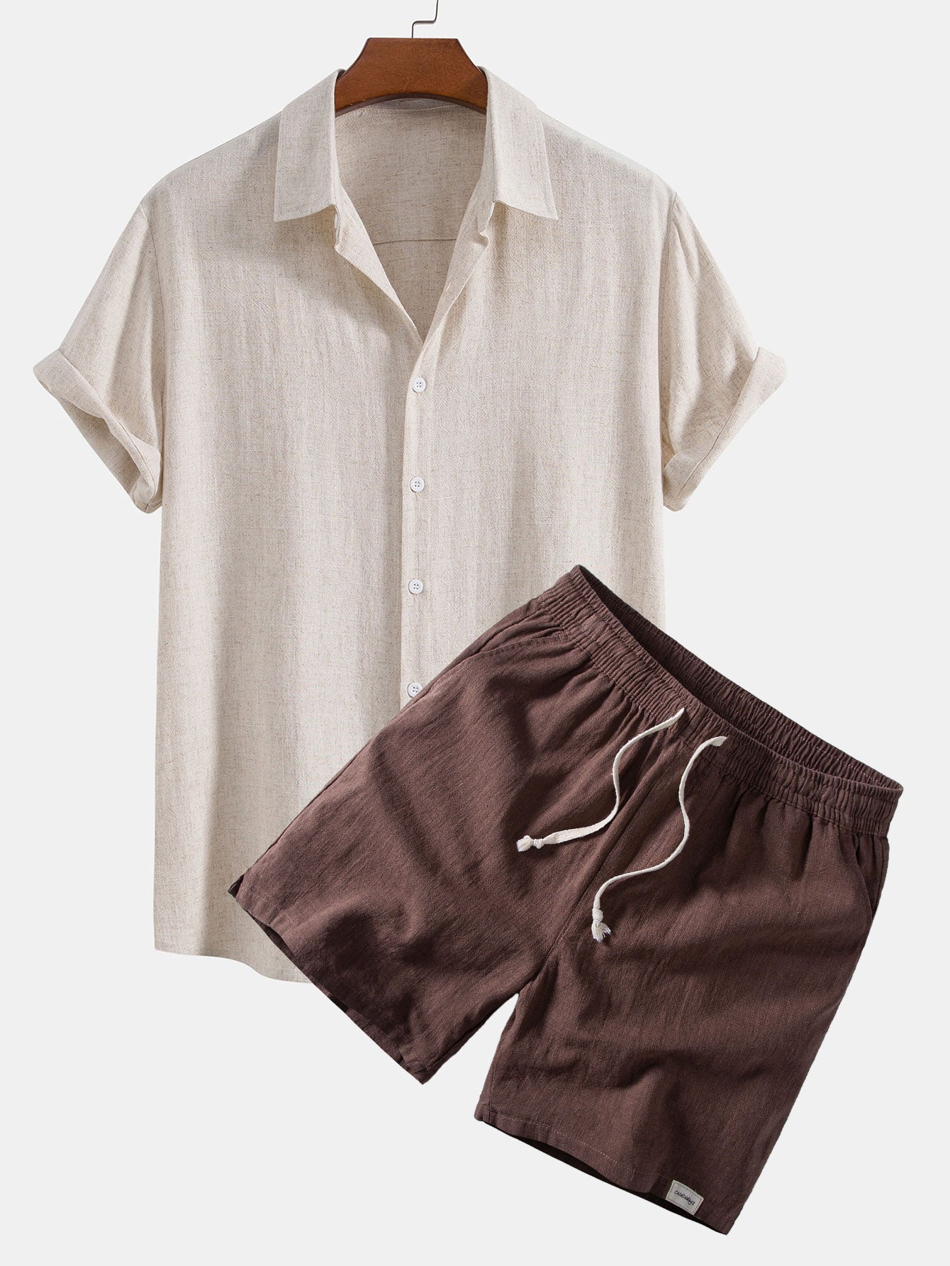 Linen Rayon Blend Shirt & Linen Blend Drawstring 7" Shorts Set