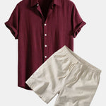 Linen Rayon Blend Shirt & Linen Blend Drawstring 7" Shorts Set