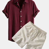 Linen Rayon Blend Shirt & Linen Blend Drawstring 7" Shorts Set