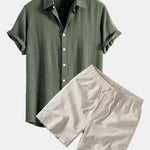 Linen Rayon Blend Shirt & Linen Blend Drawstring 7" Shorts Set