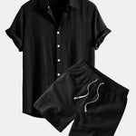 Linen Rayon Blend Shirt & Linen Blend Drawstring 7" Shorts Set