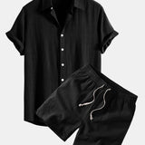 Linen Rayon Blend Shirt & Linen Blend Drawstring 7" Shorts Set