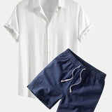 Linen Rayon Blend Shirt & Linen Blend Drawstring 7" Shorts Set
