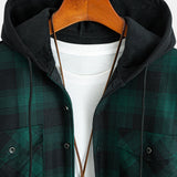 Flannel Fleece Lined Hooded Shirt with Pockets