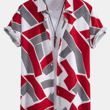 Color Block Geometry Print Shirt & Swim Shorts Set